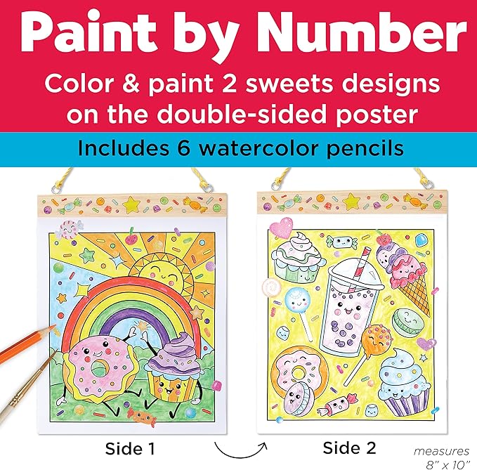 Faber-Castell Paint by Number Sweets - Kids Watercolor Paint by Number Craft for Ages 6-8+