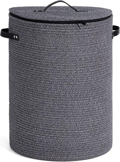 CHICVITA Large Laundry Hamper with Lid, 58L, Tall Clothes Laundry Basket for Bedroom, Rope Laundry Bin for Clothes, Blankets, Toys, Woven Laundry Basket for Living Room, 15 x 20 inches, Grey