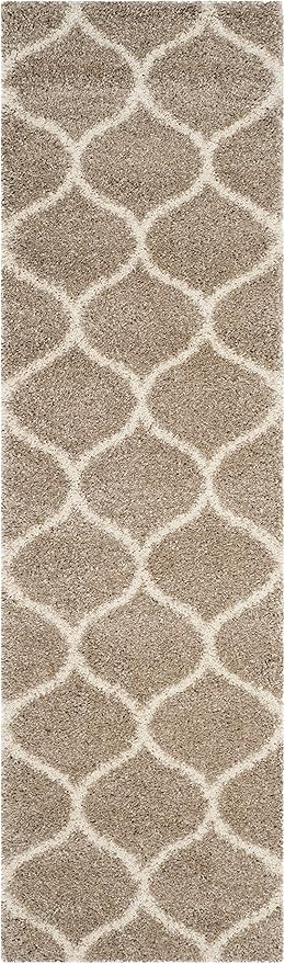SAFAVIEH Hudson Shag Collection Runner Rug - 2'3" x 14', Beige & Ivory, Trellis Design, Non-Shedding & Easy Care, 2-inch Thick Ideal for High Traffic Areas in Living Room, Bedroom (SGH280S)