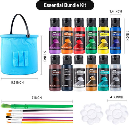 JOYIN 12PCS Washable Kids Tempera Paint Set (2 oz Each), Liquid Poster Paint with 6 Brushes, 2 Palette & 1 Paint Brush Clean Bucket, Non-Toxic Kids Paint for Finger Painting, Hobby Painters