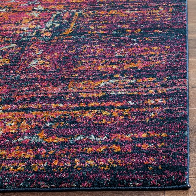 SAFAVIEH Evoke Collection 2'2" x 11' Blue / Fuchsia EVK275F Oriental Medallion Distressed Non-Shedding Living Room Bedroom Runner Rug