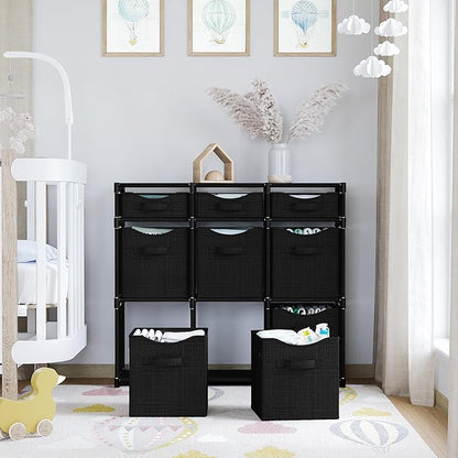 Cube Storage Organizer with Storage Bins Included - The Perfect Closet Organizers and Storage Solution. Includes 9 Storage Cubes, Great For Toy Storage, Closet Storage, Clothes Storage (Black)