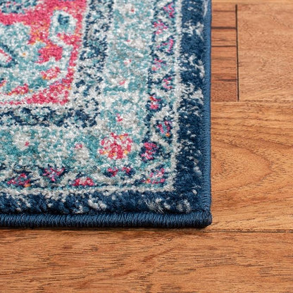 SAFAVIEH Evoke Collection 2'2" x 7' Navy / Fuchsia EVK250N Oriental Medallion Distressed Non-Shedding Living Room Entryway Foyer Hallway Bedroom Runner Rug