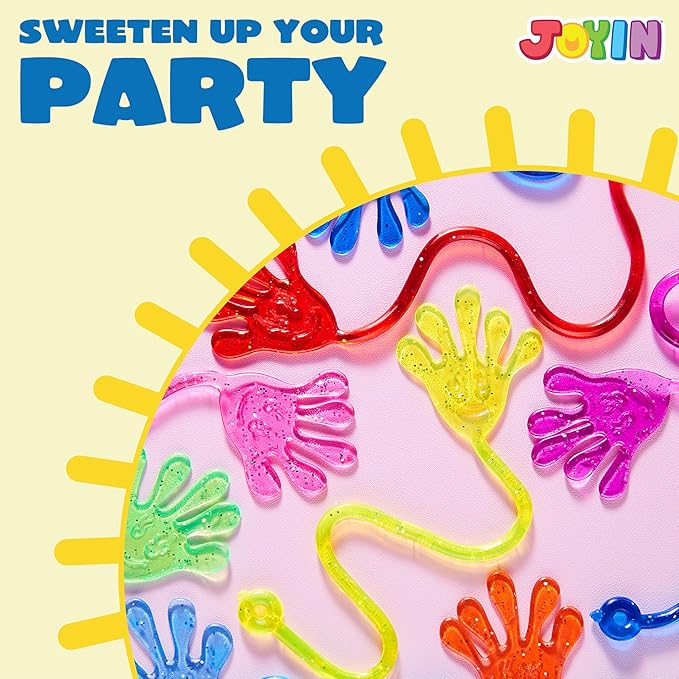 JOYIN 120Pcs Glitter Sticky Hands Party Favors, Party Favors Set for Kids, Holiday Traditions, Classroom Treasure Box Carnival Prizes Bulk Pinata Stuff Mini Toys, Goodie Bags
