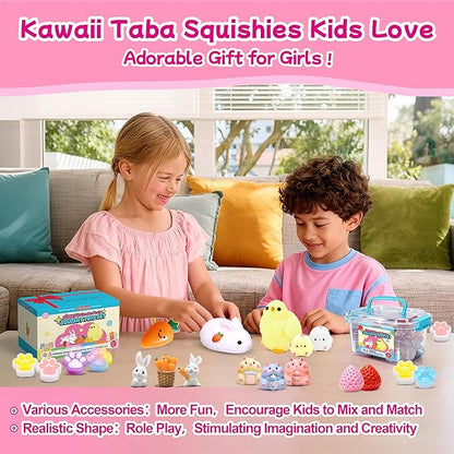 20Pcs Taba Squishy Toys kit With Toy Box- Kawaii Taba Squishies Stress Relief Toys for Kids- Squishy Fidget Squeeze Toys for Girls 8-10-6 7 8 9 10 11 12 Year Old Girl Birthday Gift-Kids Toys Girls 6-8