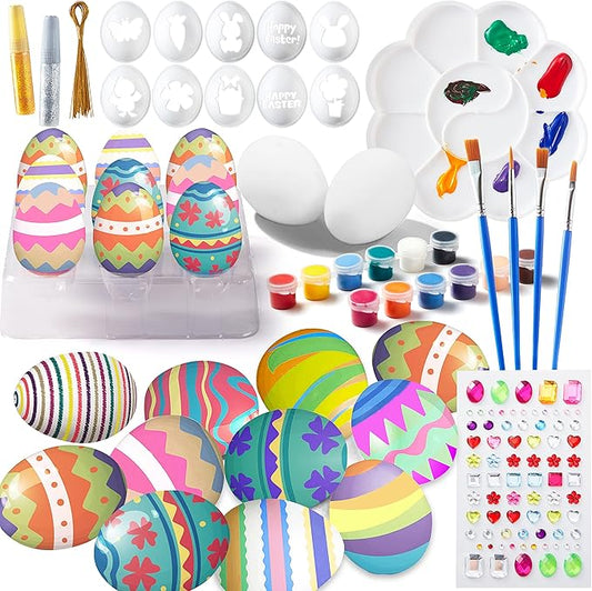 Klever Kits 24Pcs Easter Eggs Painting Kit Easter Egg Coloring Craft DIY Doodle for Kids with Stickers and Stencils for Theme Party, Creativity Activities, Decoration