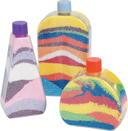 Flat Sided Sand Art Bottles - Set of 12, funnels Included - DIY Crafts for Kids and Fun Home Activities
