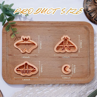 Puocaon Celeste Moth Clay Cutters - 4 Shapes Polymer Clay Cutters for Earrings, Moth Moon Shape Clay Cutters for Polymer Clay Jewelry Making, Mystical Moth Clay Cutter Supplies Clay Earring Cutters