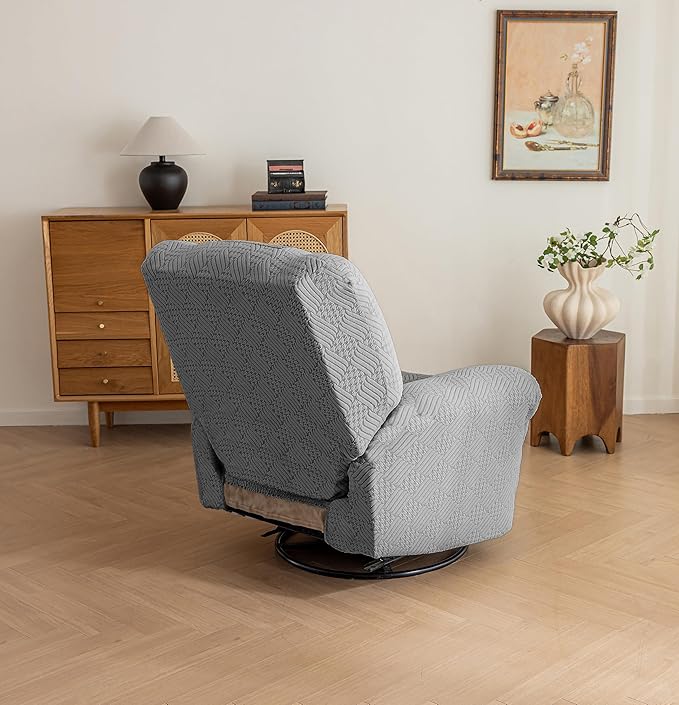 Lavish Cover Jacquard Recliner Chair Cover, Stretch Recliner Slipcover, Lazy Boy Recliner Sofa Protector, Furniture Cover for Pets and Scratches(Recliner,LightGrey+Darkgrey)