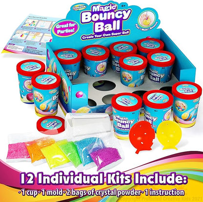 Creative Kids Make Your Own Bouncy Ball Kit - 12 Individual Packs - DIY Science Party Favors & Goody Bag Stuffers - Bulk Craft Bouncy Ball Making Kit - Ideal Valentines Gifts for Classroom