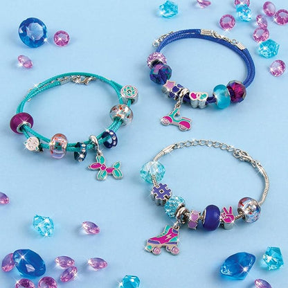 Make It Real - Halo Charms Bracelets True Blue - DIY Charm Bracelet Making Kit - Friendship Bracelet Kit with Beads, Charms & Cord - Arts & Crafts Bead Kit for Girls - Makes 3 Bracelets