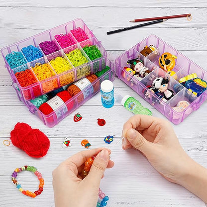 7 Layers Stackable Storage Container, 70 Adjustable Compartments (Purple) Stackable Storage Container, Perfect for Kids Toys, Art Crafts, Jewelry, Supplies, Mini Case & Letter Sticker Included