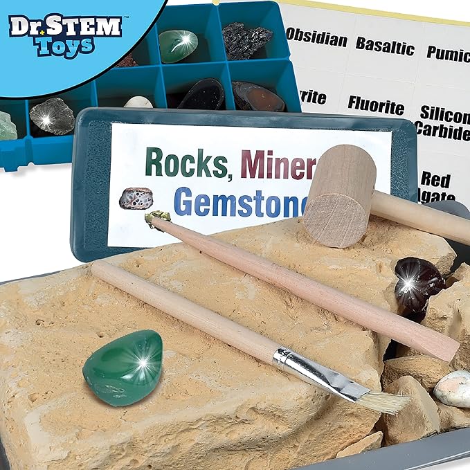 Dr. STEM Toys - Discovery Rock & Gem Dig Set Kids Science Experiment Kit, Complete Set of Materials for Home or Classroom Use (for Boys and Girls Age 5+)