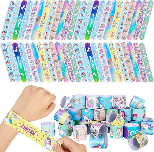 48pcs Slap Bracelets Kids Girls Snap Bracelet Bands for Rainbow Wristbands Bracelets Party Rainbow Party Fillers Decoration