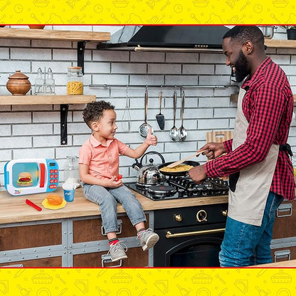 Kids Microwave Oven Toy, Pretend Play Kitchen, Electronic Bright Colored Microwave with Lights and Toy Food