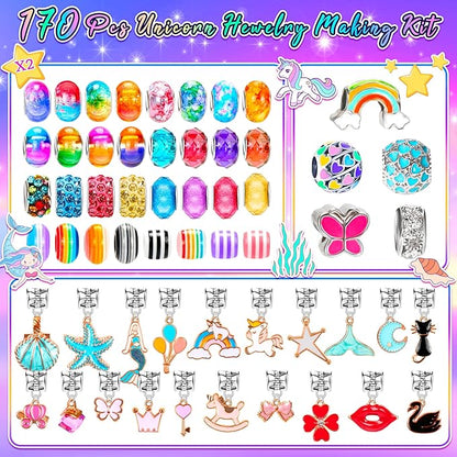 Palonu Charm Bracelet Making Kit,170 pcs Jewelry Making Kit Crafts for Kids Ages 8-12, Beads Toys DIY Craft Gift Set for Teens Girls 8 9 10 11 12 Years Old