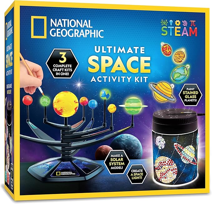 National Geographic Ultimate Space Activity Kit – Diamond Painting Solar System Night Light, Glow-in-The-Dark Solar System Model & Stained Glass Window Art, Outer Space STEAM Arts & Crafts for Kids