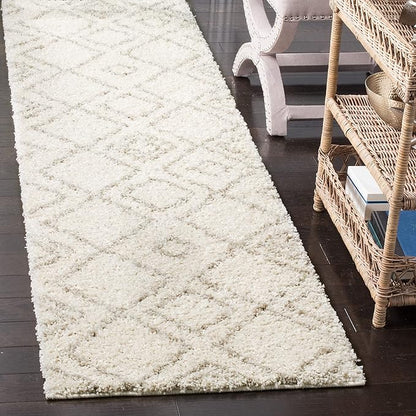 SAFAVIEH Arizona Shag Collection Runner Rug - 2'3" x 10', Ivory & Beige, Moroccan Design, Non-Shedding & Easy Care, 1.6-inch Thick Ideal for High Traffic Areas in Living Room, Bedroom (ASG744A)
