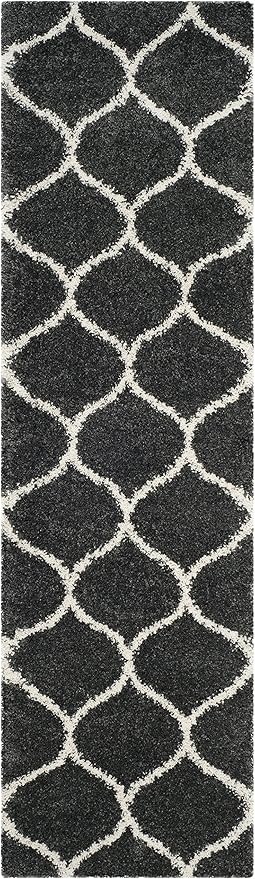 SAFAVIEH Hudson Shag Collection Runner Rug - 2'3" x 10', Dark Grey & Ivory, Trellis Design, Non-Shedding & Easy Care, 2-inch Thick Ideal for High Traffic Areas in Living Room, Bedroom (SGH280G)