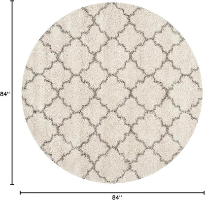 SAFAVIEH Hudson Shag Collection Area Rug - 7' Round, Ivory & Grey, Moroccan Trellis Design, Non-Shedding & Easy Care, 2-inch Thick Ideal for High Traffic Areas in Living Room, Bedroom (SGH282A)