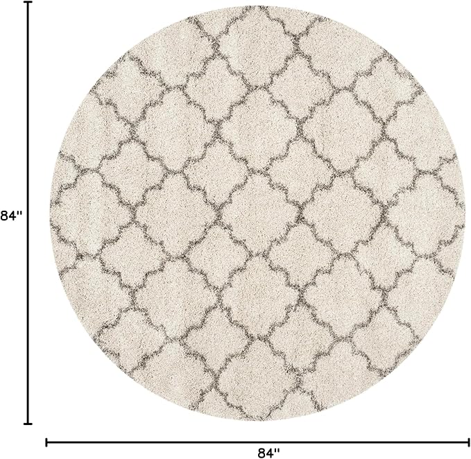 SAFAVIEH Hudson Shag Collection Area Rug - 7' Round, Ivory & Grey, Moroccan Trellis Design, Non-Shedding & Easy Care, 2-inch Thick Ideal for High Traffic Areas in Living Room, Bedroom (SGH282A)