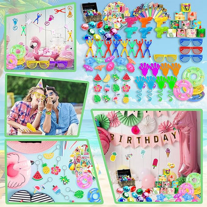 Pool Party Favors Summer Goodies Bracelets Stickers Gifts Pinata Filler Bulk for Summer Party Kid Hawaiian Flamingo Birthday Party Stuffers Supplies (Style 01)