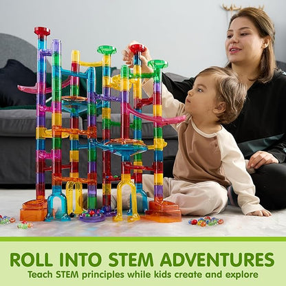 JOYIN 137Pcs Glowing Marble Run - Construction Building Blocks Toys with 15 Glow in The Dark Plastic Marbles, STEM Toy Presents for Boys and Girls