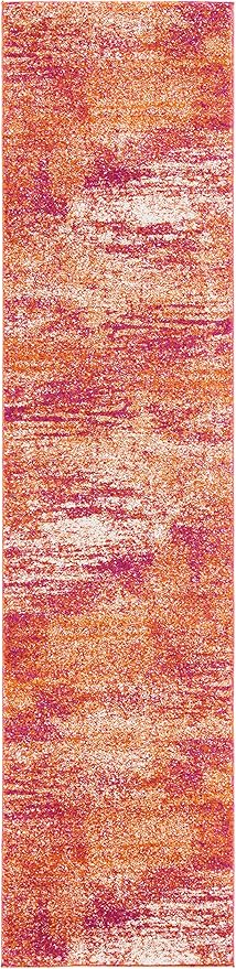 SAFAVIEH Evoke Collection 2'2" x 9' Ivory / Orange EVK272P Modern Abstract Non-Shedding Living Room Entryway Foyer Hallway Bedroom Runner Rug