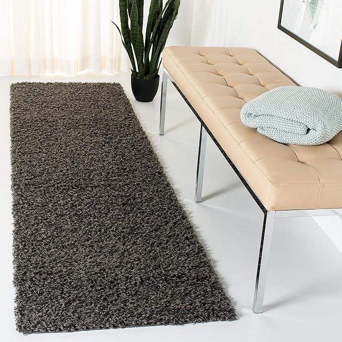 SAFAVIEH Athens Shag Collection Runner Rug - 2'3" x 8', Dark Grey, Non-Shedding & Easy Care, 1.5-inch Thick Ideal for High Traffic Areas in Living Room, Bedroom (SGAS119C)