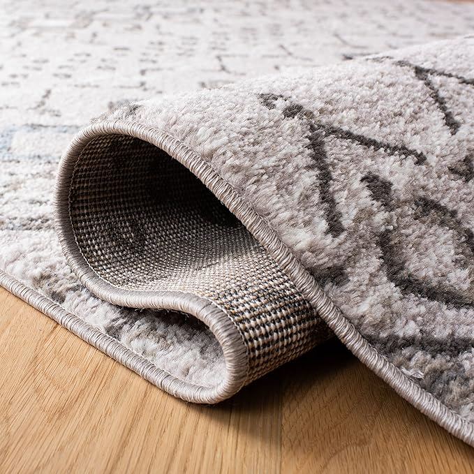 SAFAVIEH Amsterdam Collection Runner Rug - 2'3" x 14', Light Grey & Brown, Moroccan Boho Design, Non-Shedding & Easy Care, Ideal for High Traffic Areas in Living Room, Bedroom (AMS108F)