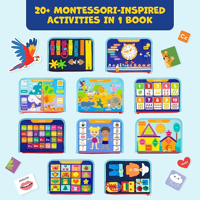 Clever Fox Play Busy Book for Toddlers 1-3 Year-Old – Baby Busy Board Book – Montessori Felt Activity Board for Learning Fine Motor Skills, Car Airplane Travel Toy – Birthday Gift for Boys Ages 1+