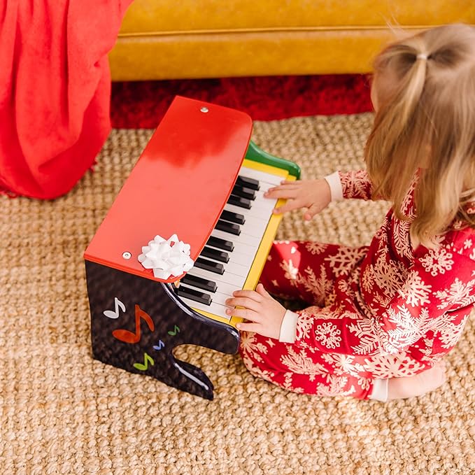 Melissa & Doug Learn-To-Play Piano With 25 Keys and Color-Coded Songbook Toy Piano For Baby, Kids Piano Toy, Toddler Piano Toys For Ages 3+, Yellow/Brown,green