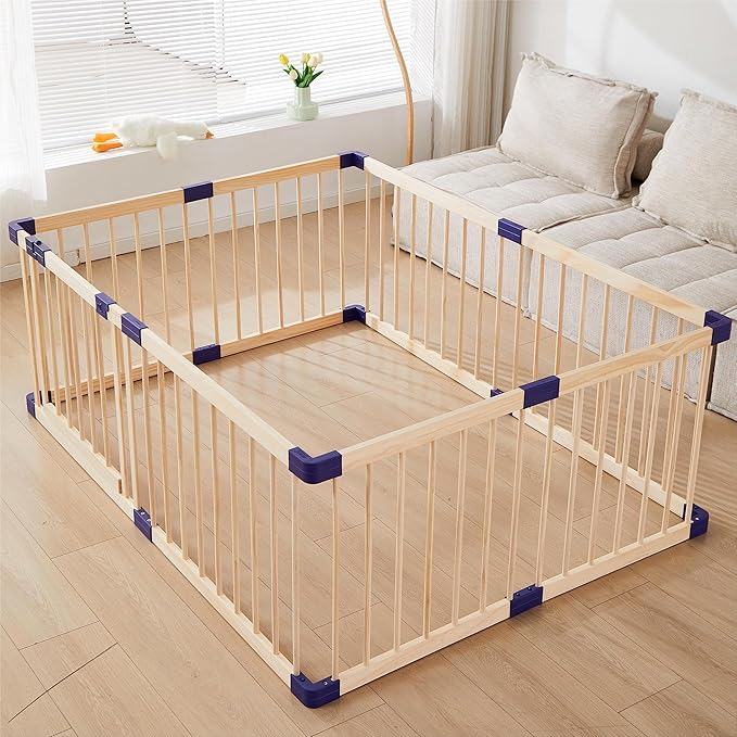 Kids Baby Toddler Playpen Indoor Portable Wooden Freestanding, Kids Baby Pet Cats Dogs Animals Toy Play Fence with Door,Safe Zone Playpen,Baby Safety Play A Perfect Birth Birthday Gift(120x160x61cm)