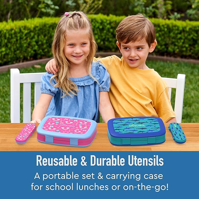Bentgo Kids Utensil Set - Reusable Plastic Fork, Spoon & Storage Case - BPA-Free Materials, Easy-Grip Handles, Dishwasher Safe - Ideal for School Lunch, Travel, & Outdoors (Trucks)