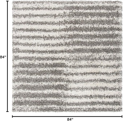 SAFAVIEH Hudson Shag Collection 7' Square Grey/Ivory SGH298F Modern Abstract Non-Shedding Living Room Bedroom Dining Room Entryway Plush 2-inch Thick Area Rug