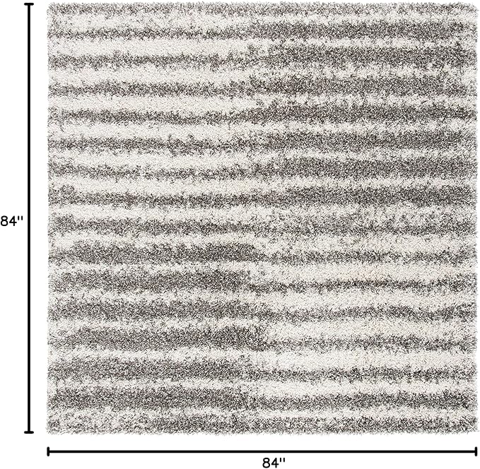 SAFAVIEH Hudson Shag Collection 7' Square Grey/Ivory SGH298F Modern Abstract Non-Shedding Living Room Bedroom Dining Room Entryway Plush 2-inch Thick Area Rug