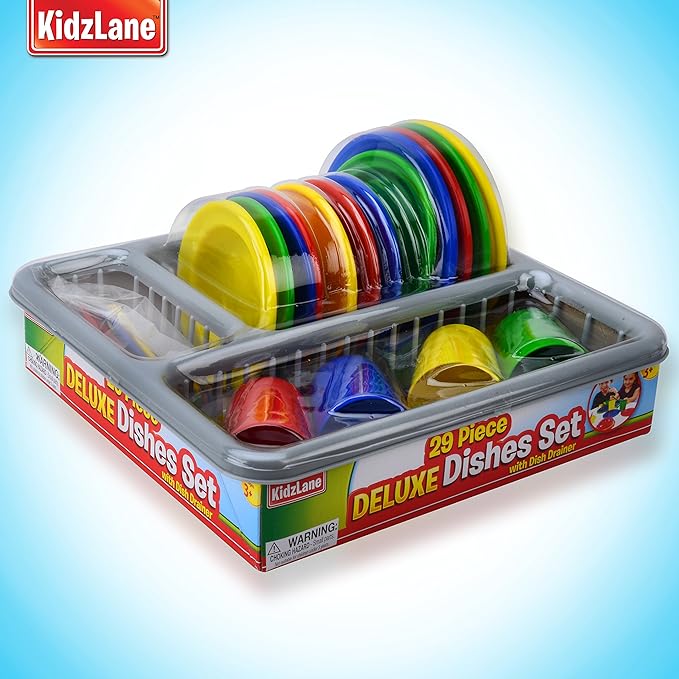 Kidzlane Kids and Toddler Dishes - Kids Play Kitchen Accessories Set - Dishwasher Safe Plastic Play Dishes - Kitchen Toys - Toy Plates and Dishes for Kids Kitchen Set