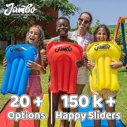 JAMBO 32FT Extra Extra Long Slip Splash and Slide, 2 Bodyboards, Heavy Duty Water Slide with Inflatable Crash Pad, Double Lane Slip Slides, Outdoor Backyard Water Slides n Toys for Kids