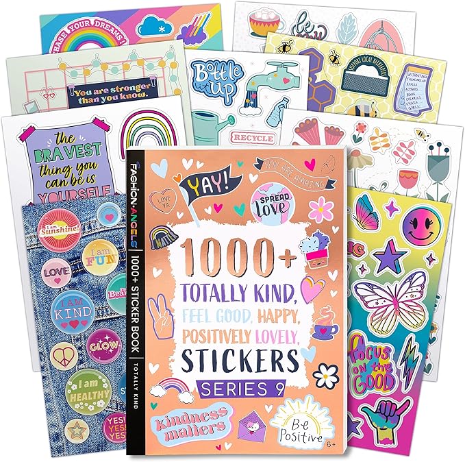 Fashion Angels 1000+ Kindness Stickers for Kids Positive Affirmation & Mental Health Stickers - 40-Page Sticker Book for Scrapbooks, Planners, Rewards, Ages 6+