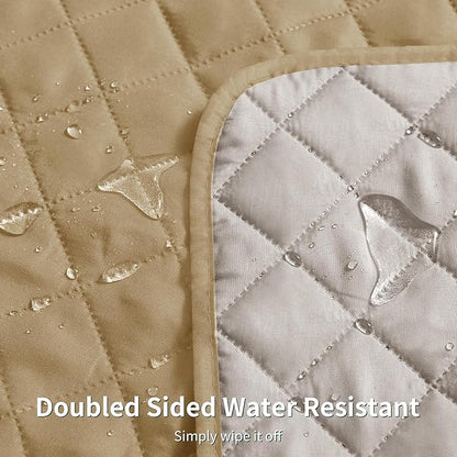 CHUN YI Recliner Chair Cover, Non-Slip Recliner Covers That Stay in Place, Washable Lazy Boy Recliner Covers with Pockets, Water Resistant Recliner Slipcover for Pets (Khaki, Small Recliner)