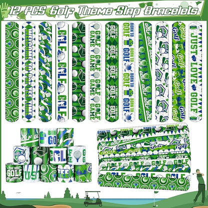 Erweicet Golf Party Favor 72 PCS Golf Theme Slap Bracelet DIY Stickers Temopory Tattoos Keychains Plastic Straws Gift Bags for Golf Birthday Party Sports Event Goodies Bags Filler