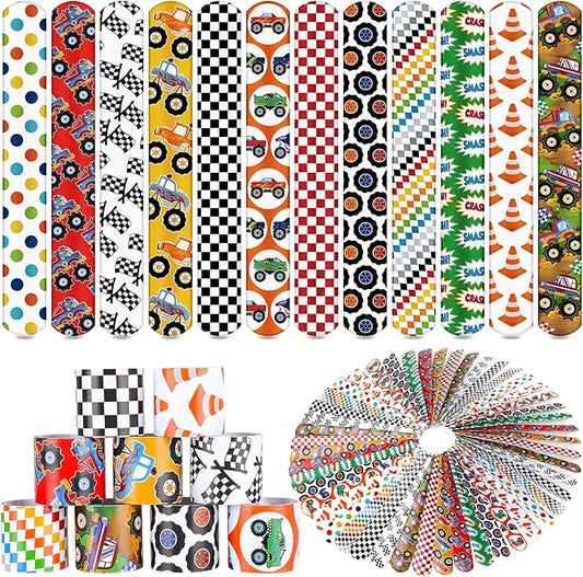 Sawowkuya 48PCS Monster Trucks Themed Party Favors Slap Bracelets, Kids Adults Classroom Prize Exchanging Gifts Birthday Party Decorations Supplies
