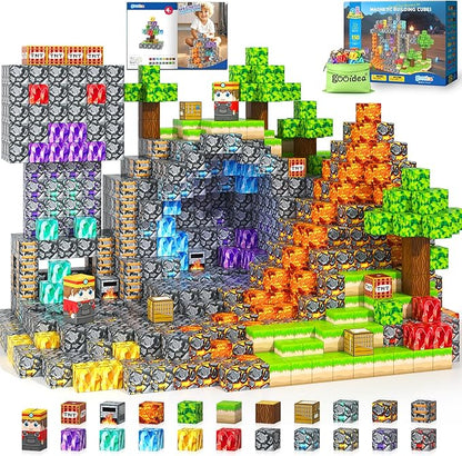 Gooidea Magnetic Blocks -150 Magnetic Building Blocks STEM Toy, Stacking Mine Magnet World Craft Cubes for Kids, Game Gift for Boys Girls Age 3-5 5-7 4-8 8-12