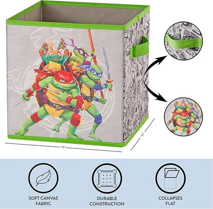 Teenage Mutant Ninja Turtles: Mutant Mayhem Storage Cubes – Set of 2 Collapsible Fabric Bins, 10x10 Inch - Kids Toy Organizer Baskets for Bedroom, Playroom, Closet – TMNT Room Decor