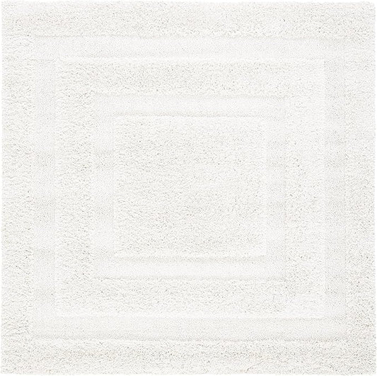 SAFAVIEH Florida Shag Collection 5' Square Cream / Cream SG454 Border Non-Shedding Living Room Bedroom Dining Room Entryway Plush 1.2-inch Thick Area Rug