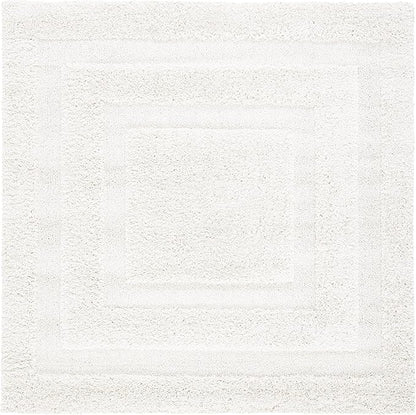 SAFAVIEH Florida Shag Collection 5' Square Cream / Cream SG454 Border Non-Shedding Living Room Bedroom Dining Room Entryway Plush 1.2-inch Thick Area Rug
