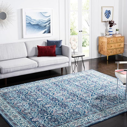 SAFAVIEH Brentwood Collection 8' x 10' Navy / Red BNT870N Oriental Damask Trellis Non-Shedding Living Room Bedroom Dining Home Office Area Rug