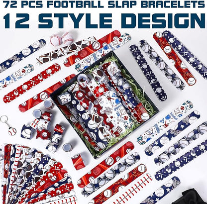 Aoriher 72 Pcs Basketball Slap Bracelets Basketball Wristbands Bracelets Bulk for Basketball Party Favors Sport Themed Bracelet(Baseball)