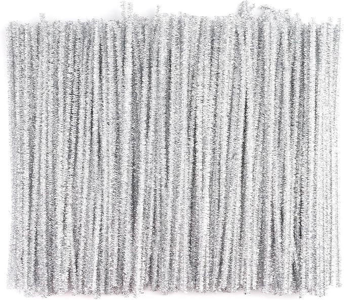 Caydo 200 Pieces Silver Pipe Cleaners Craft Chenille Stems for DIY Art Creative Crafts Party Decorations (12 Inch x 6 mm)