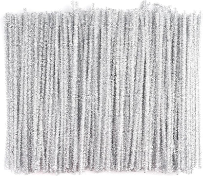 Caydo 200 Pieces Silver Pipe Cleaners Craft Chenille Stems for DIY Art Creative Crafts Party Decorations (12 Inch x 6 mm)